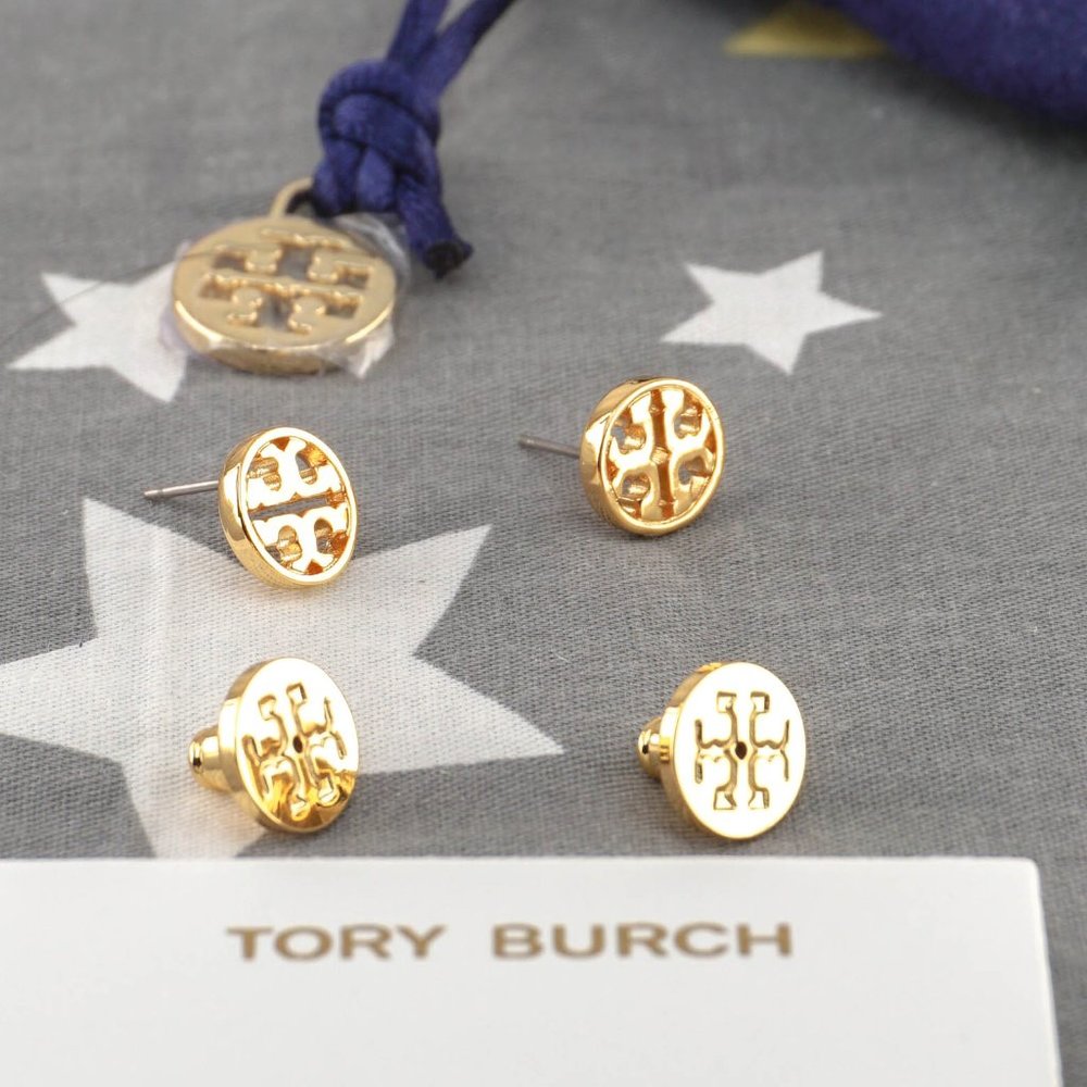 Tory Burch Gold Logo Stud Earrings - Picture 4 of 5